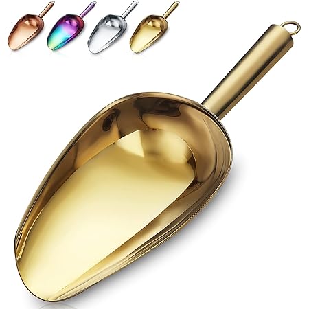 Gold Ice Scoop, Fashion Ice Cream Scoop, Premium Stainless Steel Cookie Scoop, Dog Food Scoop, Sturdy Flour Scoop, Utility Candy Scoop, Dishwasher Safe (8oz/9 Inch)