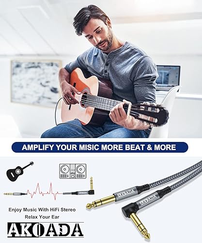Miniatura 9 de AkoaDa Cable de instrumento de 1/4 de pulgada de 10 pies, paquete de 2 unidades, 0.250 in 1/4 TRS de audio estéreo equilibrado macho a macho