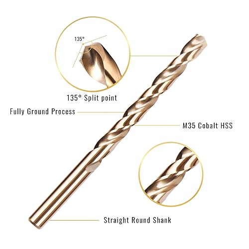 Miniatura 3 de KENDO Juego de 29 brocas de cobalto (116 a 12 pulgadas), acero de alta velocidad M35, punta de 135 grados, juego de brocas de longitud para metal