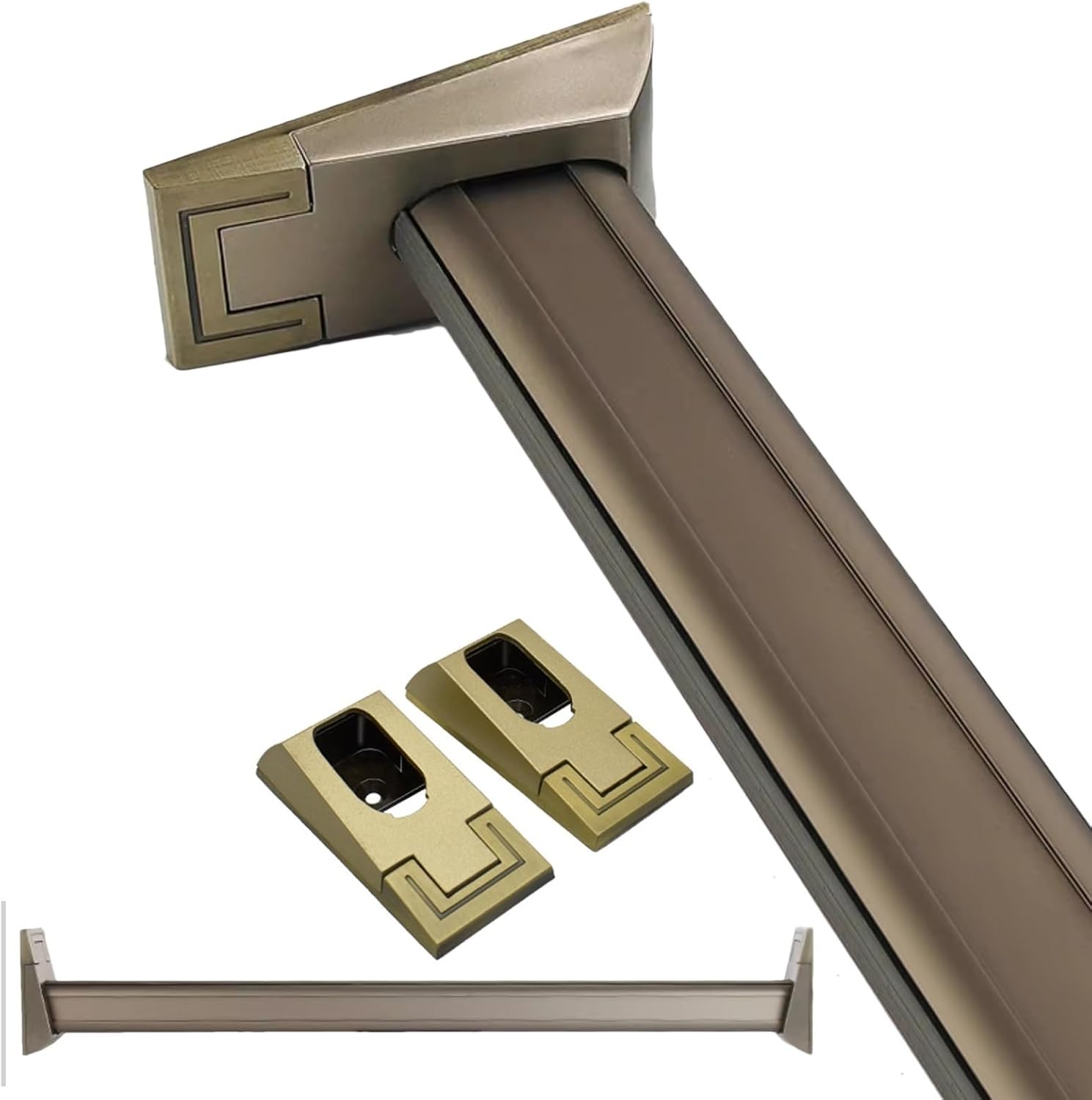 Wardrobe Closet Rod, Waterproof Shower Rods Metal Wardrobe Rail/Poles with Socket Set for Laundry Room Indoor Wall Cupboard, Hanging Bracket Holders System Load 220lbs(Brown,40inch/101.6cm)