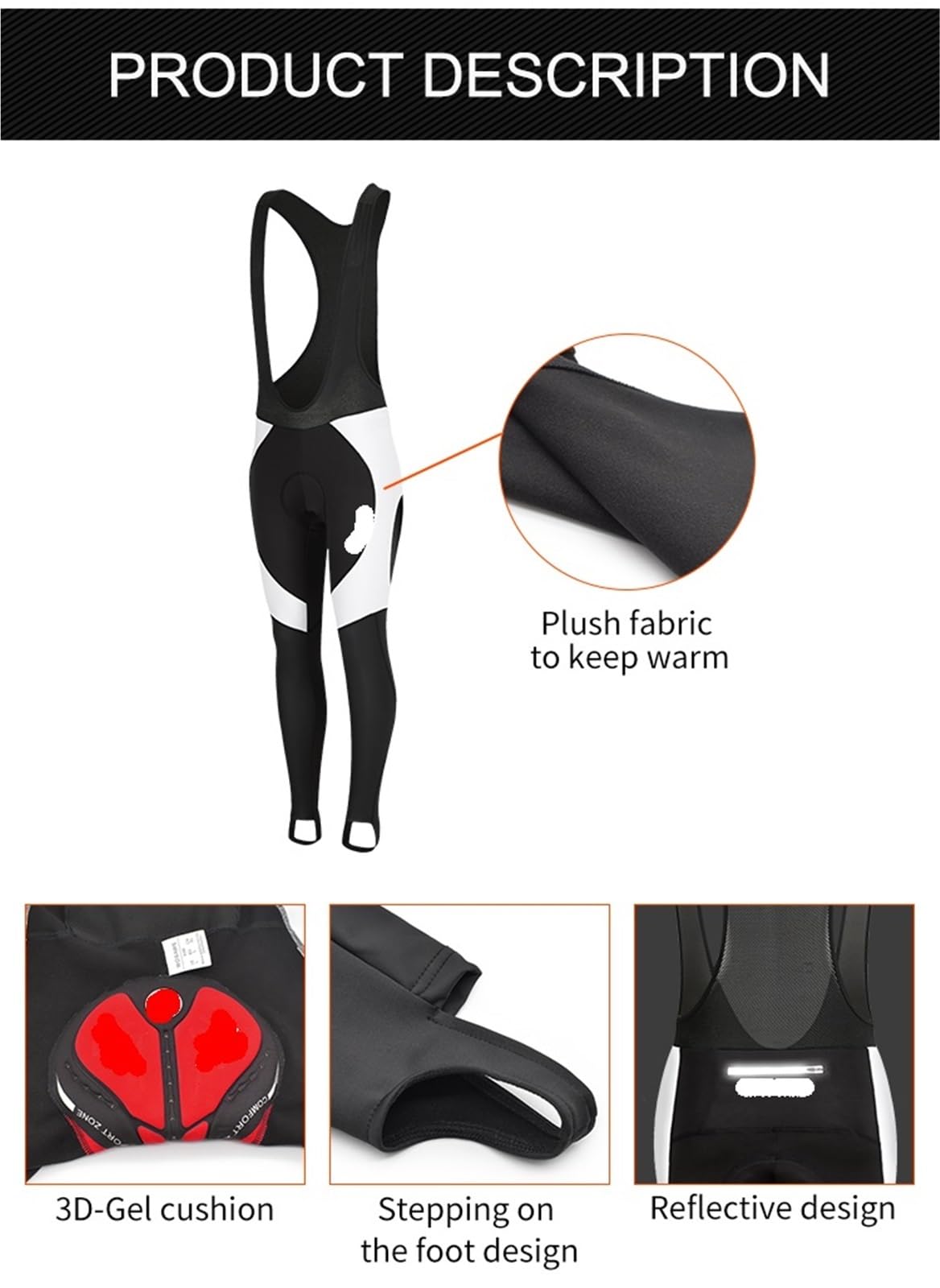 Culote Con Tirantes 2 uds forro polar de invierno medias con tirantes de ciclismo almohadilla térmica pantalones con tirantes de ciclismo bicicleta de carretera pantalones de carreras reflectantes(Red
