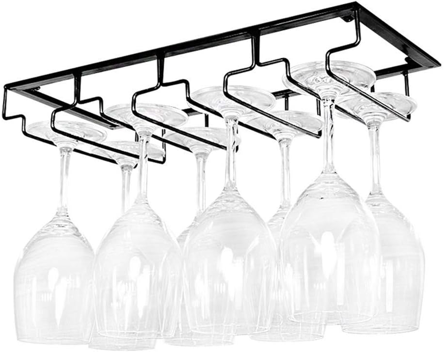 Wall-Mounted Wine Rack – Metal Hanging Storage Shelf for Bar & Restaurant, Holds 6 Wine Bottles & Stemware, 3-7 Rows Under Cabinet Glass Holder, Space-Saving Design