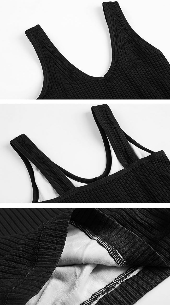 Alexvyan Girls Teenager L Size Black Slips with Wide Strap Slim Fit Cotton Thermal Fleece Underwear Tops Camisole Top Warm Stretchy Slim-Fit Body Shaper Vest for Winter 1
