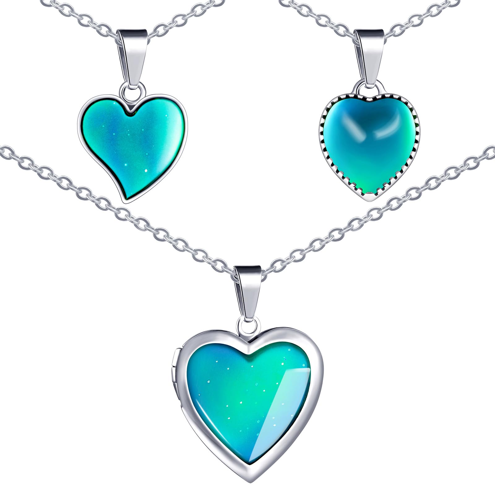 Collana Termocromatica MicVivien Con Ciondolo A Forma Di Cuore E Chiave, Cambia Colore Con La Temperatura, Acciaio Inox, Per Donna E Ragazza