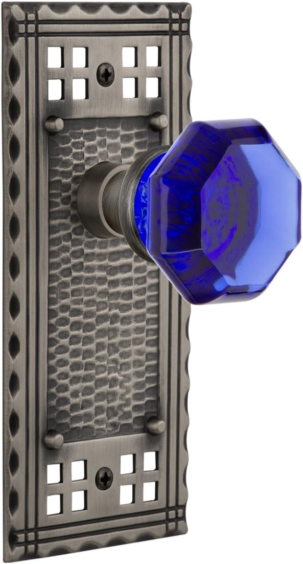 Nostalgic Warehouse 722238 Craftsman Plate Single Dummy Waldorf Cobalt Door Knob in Antique Pewter
