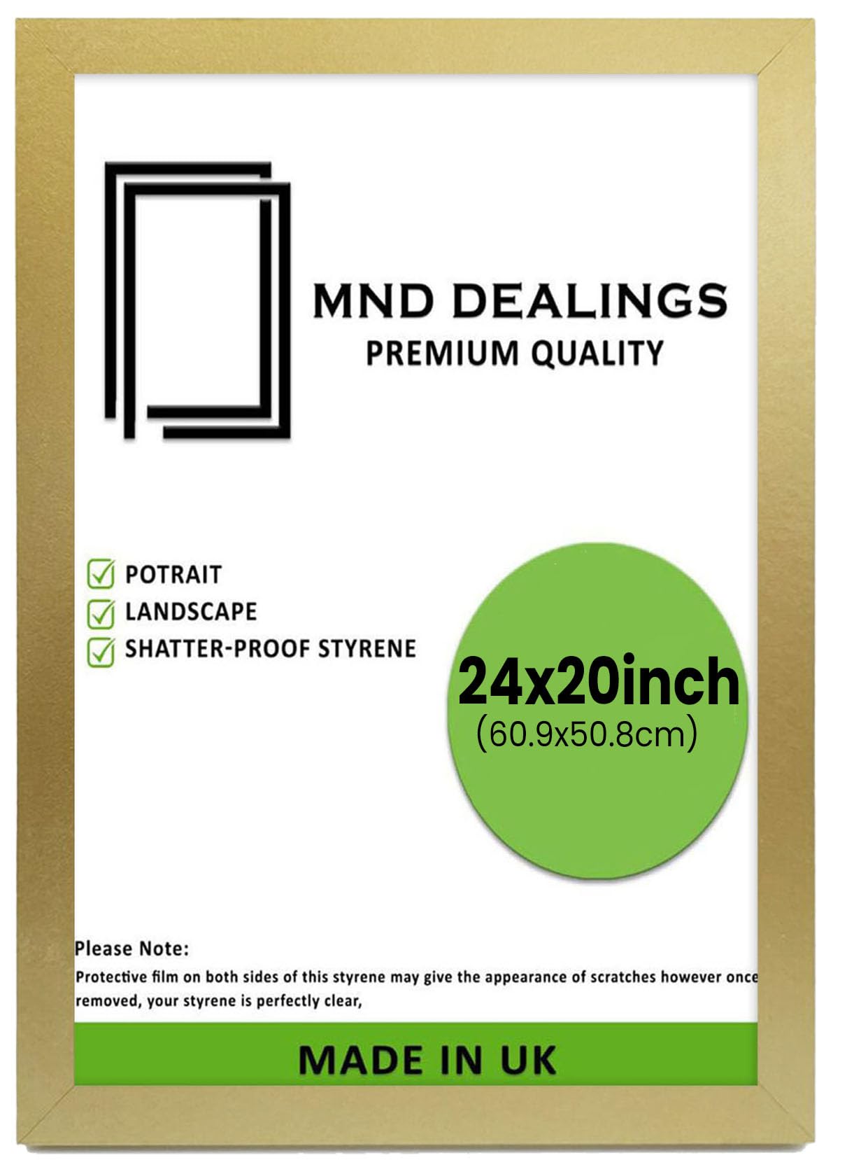 MND Dealings Elegant Flat Style Wide Gold 24X20 (60.96X50.80 CM) Poster Frame| Use as Home Decor/Wall Gallery/Art work/Picture Frame | Solid MDF Wood with HD Perspex (Gold)