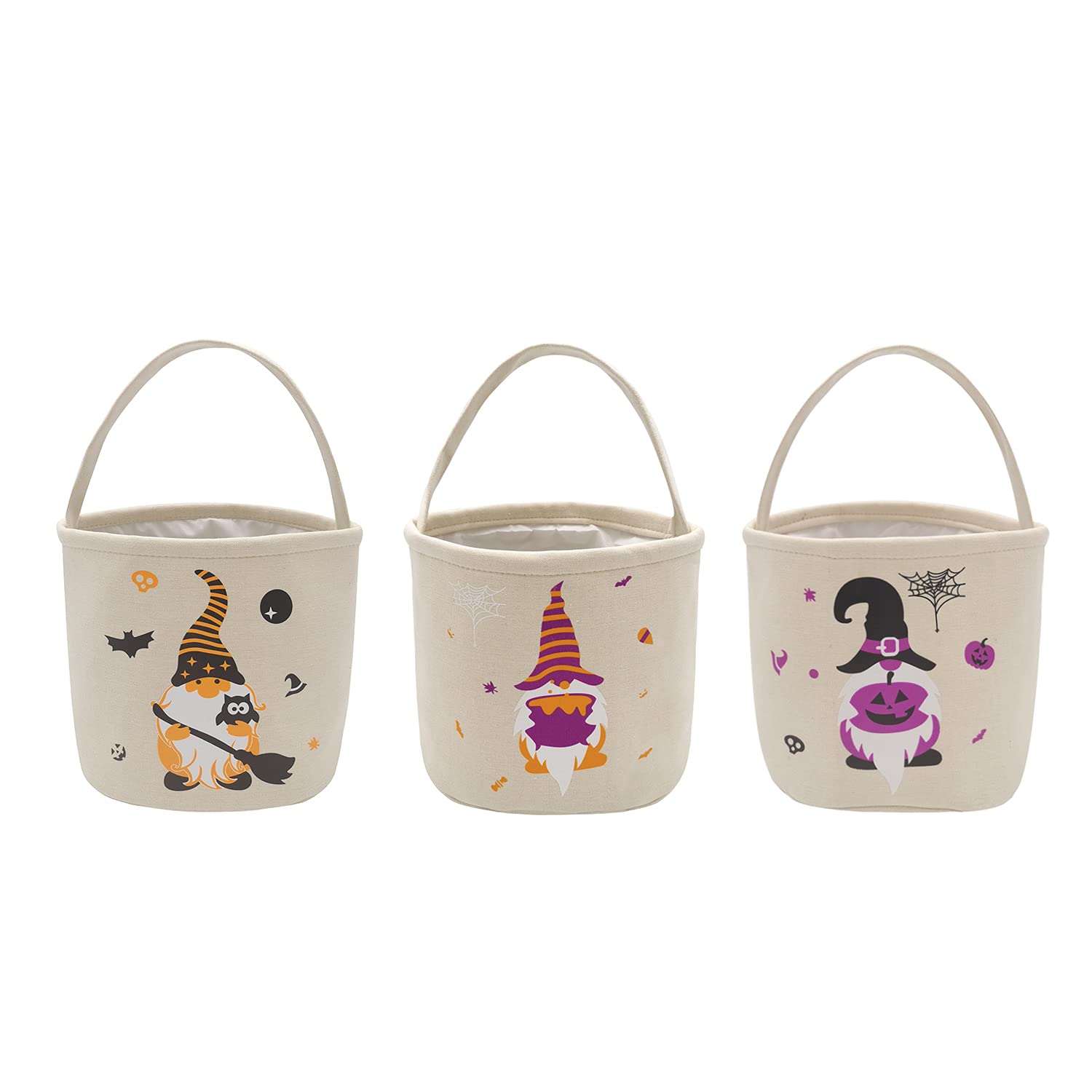Halloween Trick or Treat Bucket - Daneyc 3Pack Festive Party Decoration Candy Basket Tote Bag for Kids(zh-03)), White