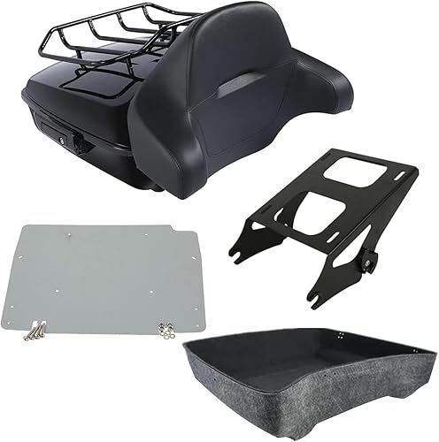 Maletero negro brillante de 10.7 pulgadas con pestillos negros respaldo y portaequipajes superior, estante de montaje superior para Harley Tour Pak