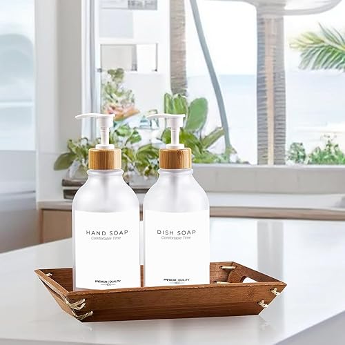 Miniatura 3 de Gails Willing Botellas de champú y acondicionador resistentes esmeriladas, dispensador de boticario, bomba de bambú, botellas de champú recargables