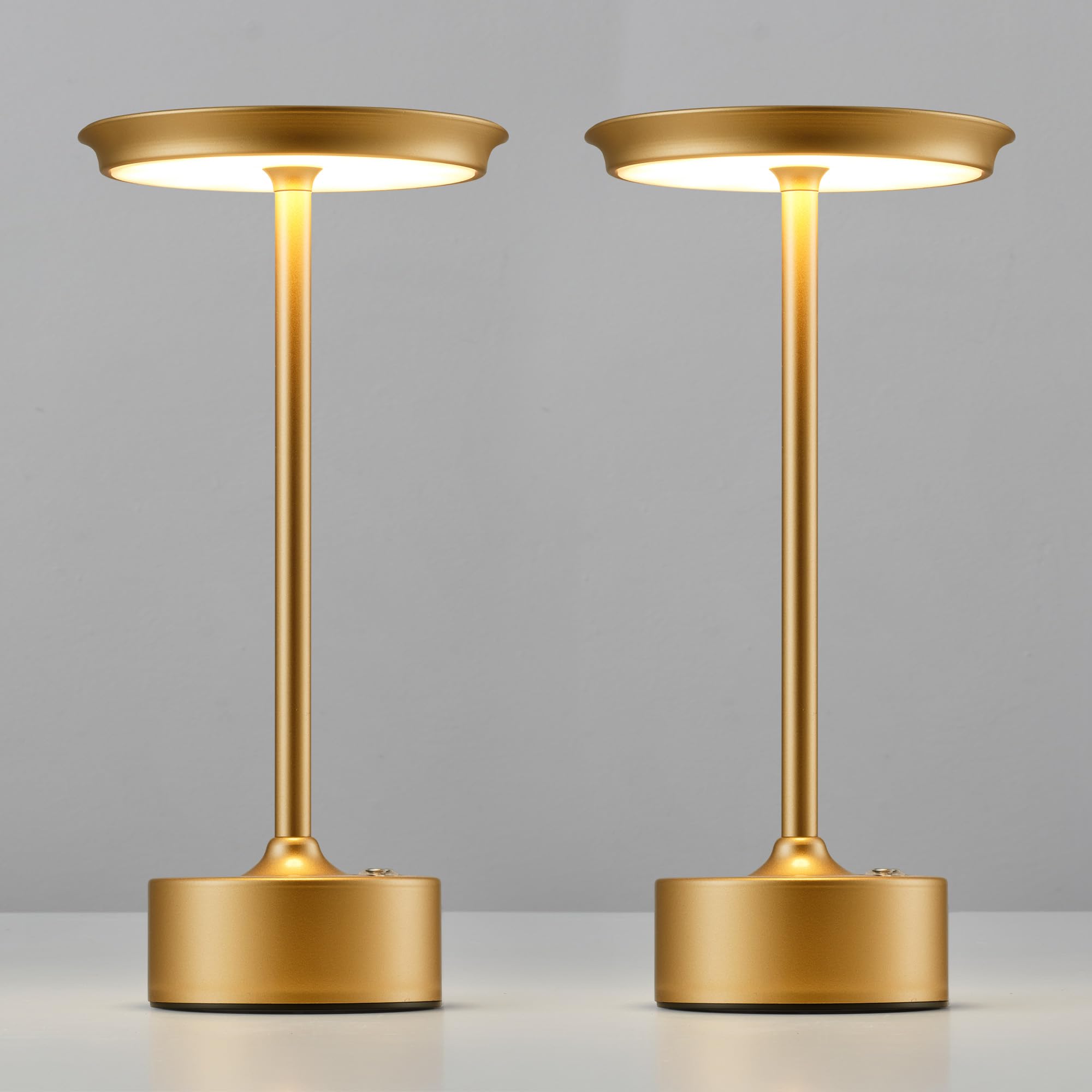 Photo 1 of PUSU Rechargeable Table Lamps Set of 2, Gold Cordless LED 4000mAh Battery Desk Lamp, Stepless Dimming & 3 Color 2700K-6000K, Portable Lamp for Bedroom, Living Room, Restaurant, Outdoor, Night Light