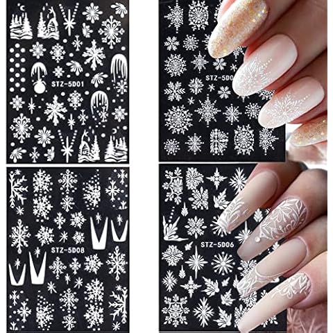 VEABEST Snowflake Nail Stickers Christmas Nail Stickers Self-Adhesive Luxurious Embossed Nail Stickers for Nail Art 5D Exquisite Pattern Nail Art Supplies 4 Sheets (Pattern 2) Cover
