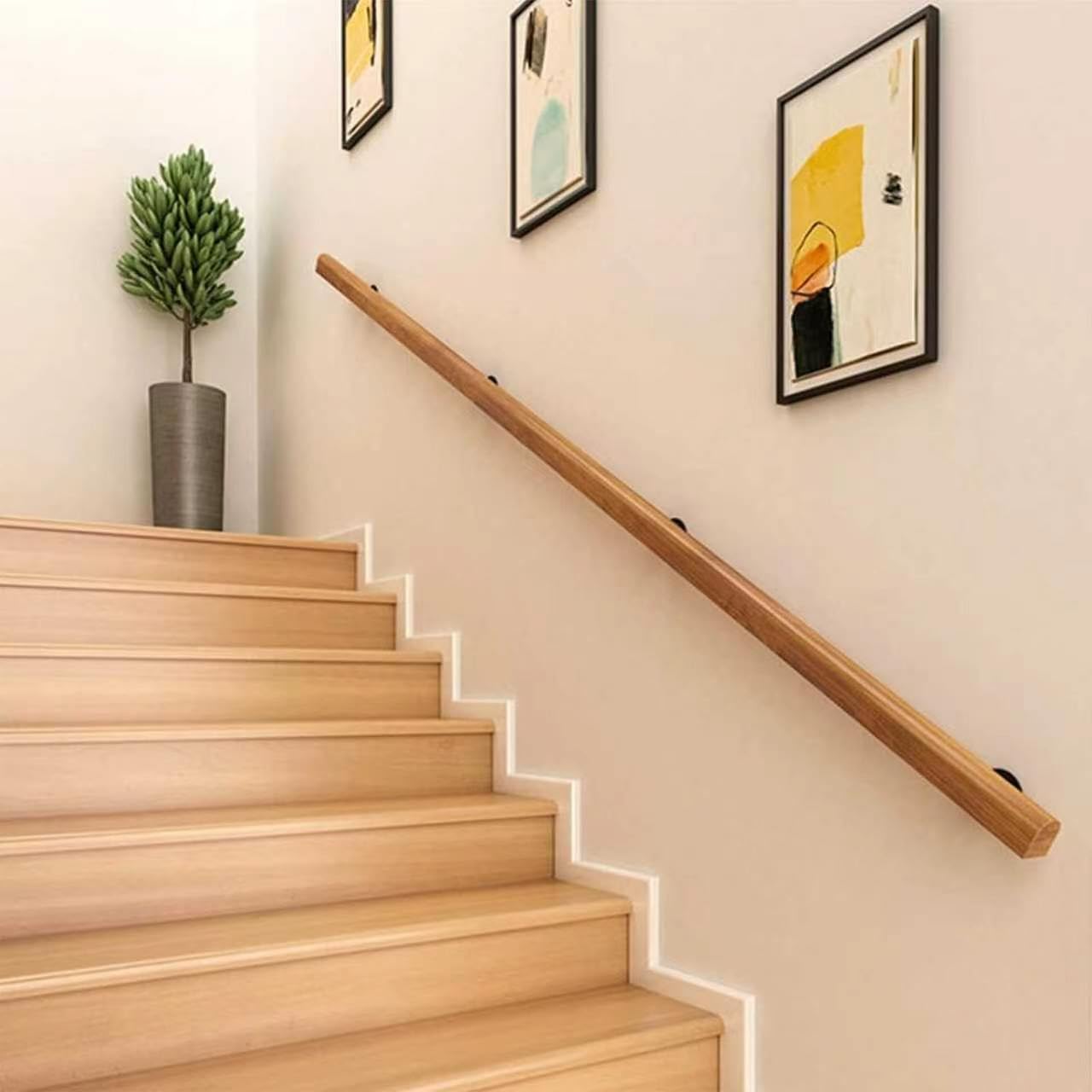 Main courante en bois noble balustrade haut de gamme pour mur d'escalier intérieur