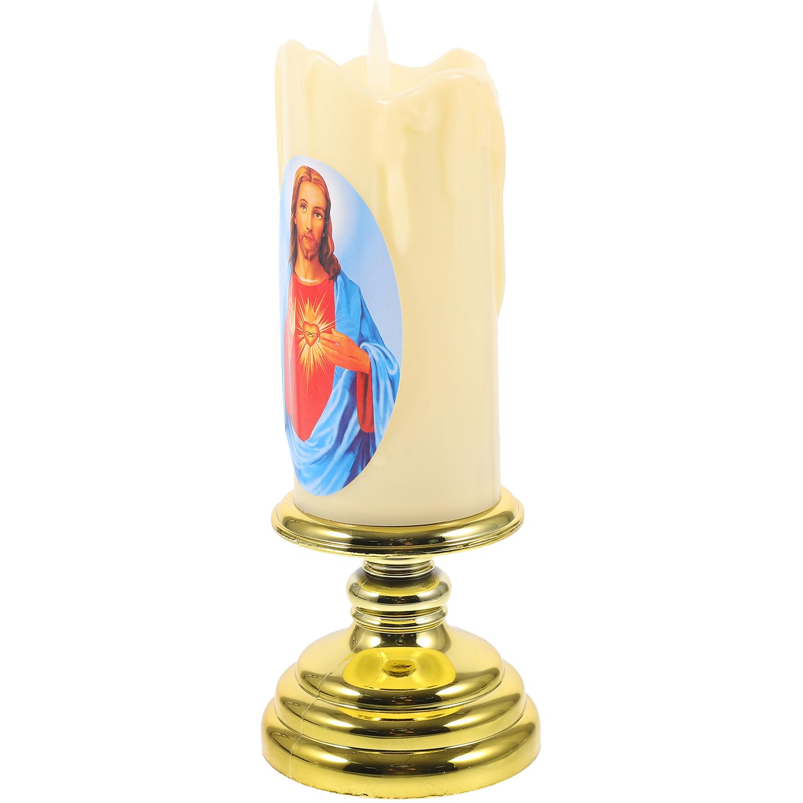 Vela LED de Jesús en vaso de vidrio transparente con luz a pilas 8