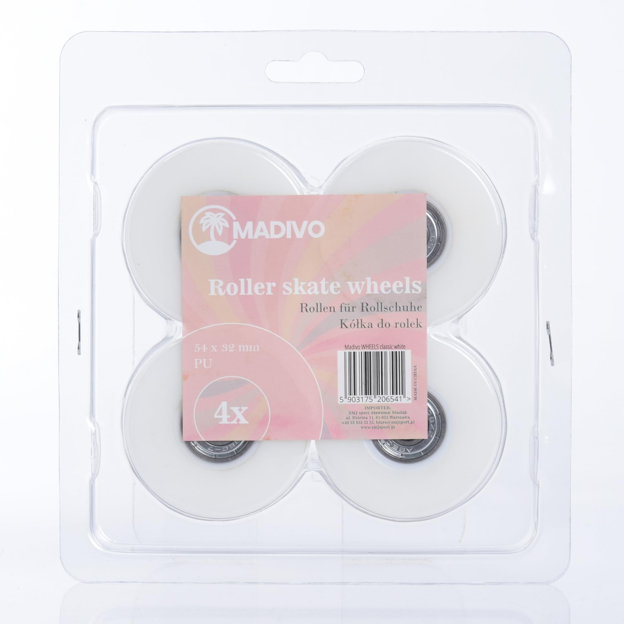MADIVO Ruote di ricambio + cuscinetti a sfera per pattini a rotelle 54 mm x 32 mm | Set di 4 ruote 82A ABEC-7 cuscinetti Bearings | Classiche ruote per pattini a rotelle per Quad Skates per interni ed