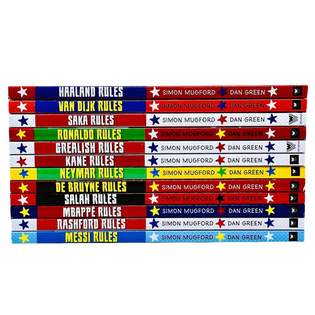 Football Superstars 12 Books Collection Rules Mega Pack Set By Simon Mugford & Dan Green(Fact,Stories & Starts)(Rolando, Neymar, Messi, Kane, Mbappé, Rashford, Haaland & More)