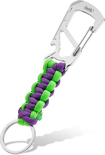 Miniatura 15 de KeyUnity KC00 Llavero de mosquetón de paracord, cordón de paracaídas 550 Multiherramienta para exteriores, mochilas, hombres y mujeres Clip negro