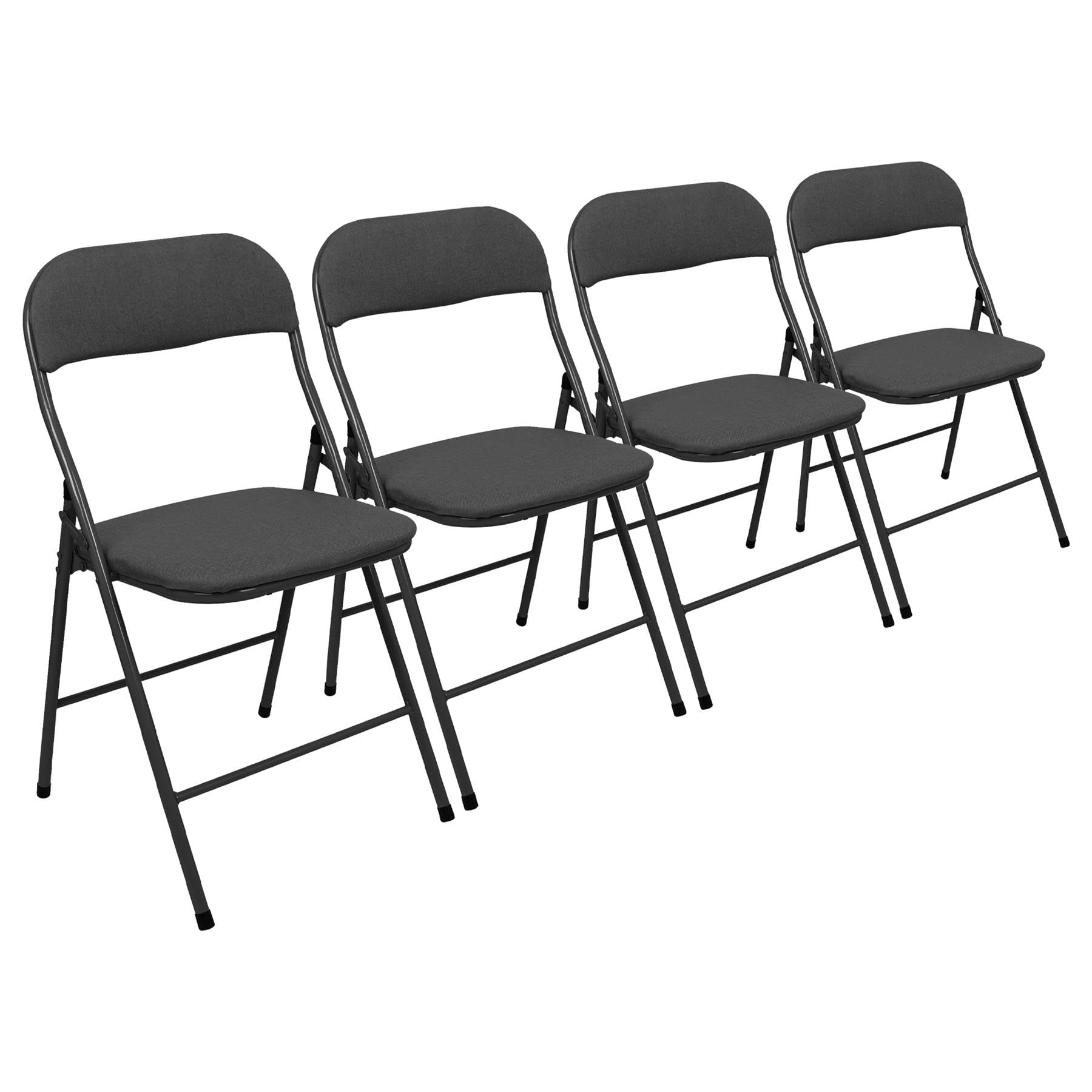 Harbour Housewares Fabric Padded Folding Chairs - Black - Set of 4 - Cushioned Foldable Chair with Metal Frame Fabric Upholstered Seat Folding Seats Indoor for Home, Dining, Office