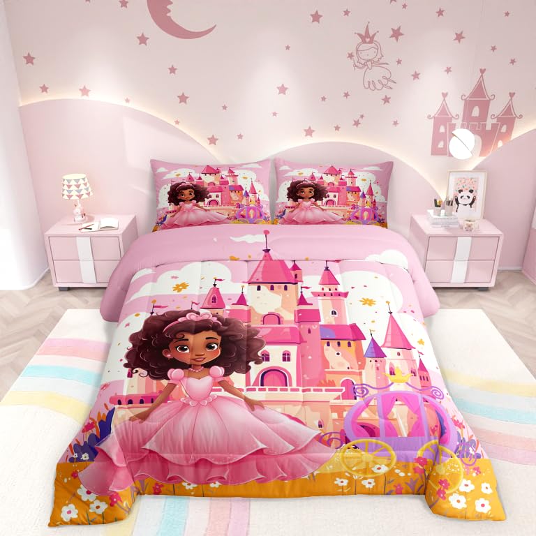 Juego de edredón de princesa negra y juego de ropa de cama de 3 piezas