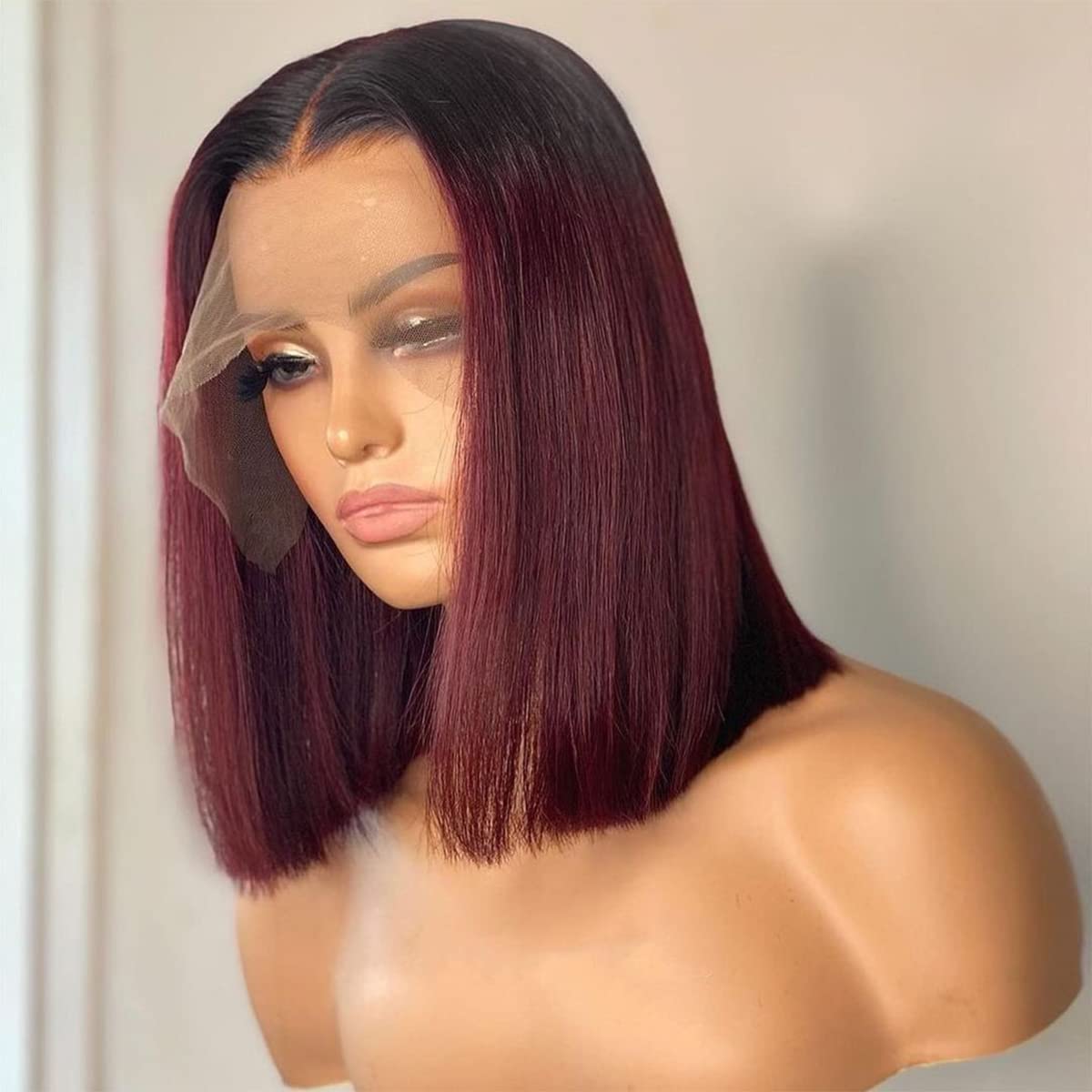 Burgundy  ombre lace front bob cut wig Amazon.com : DÉBUT Short Bob Wigs 1B Burgundy Lace Front  main image 2
