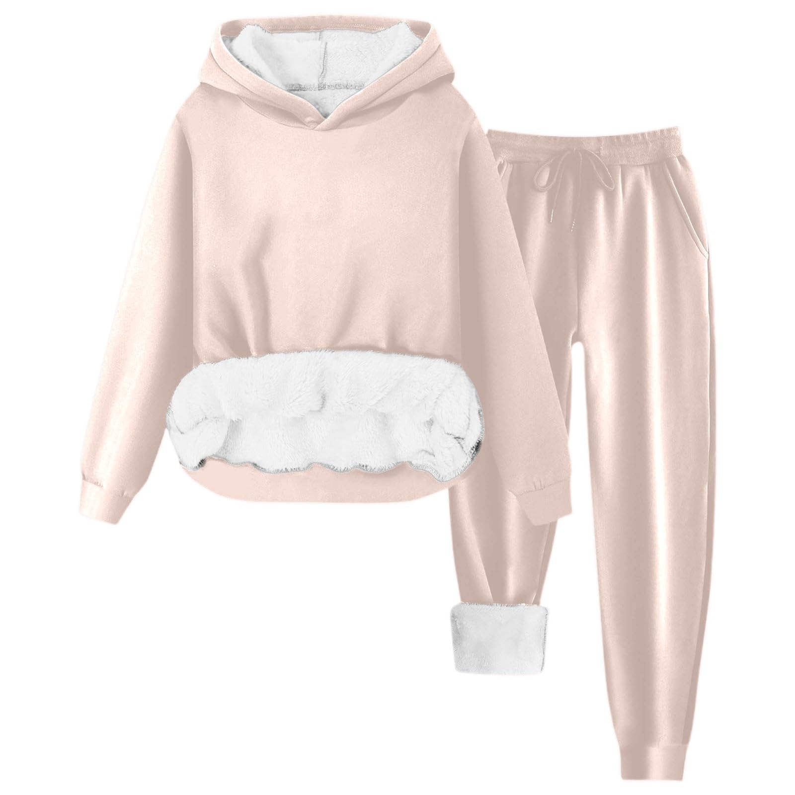 Jogginganzug Damen Festliche Hosenanzüge Damen Zweiteiler in einfarbigem Fleecefutter für den Herbst und Winter Tennis Hose