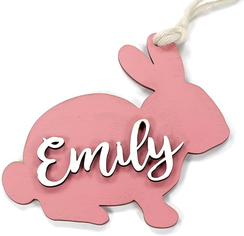 Personalized Wooden Easter Bunny Tag (Pink Paint)