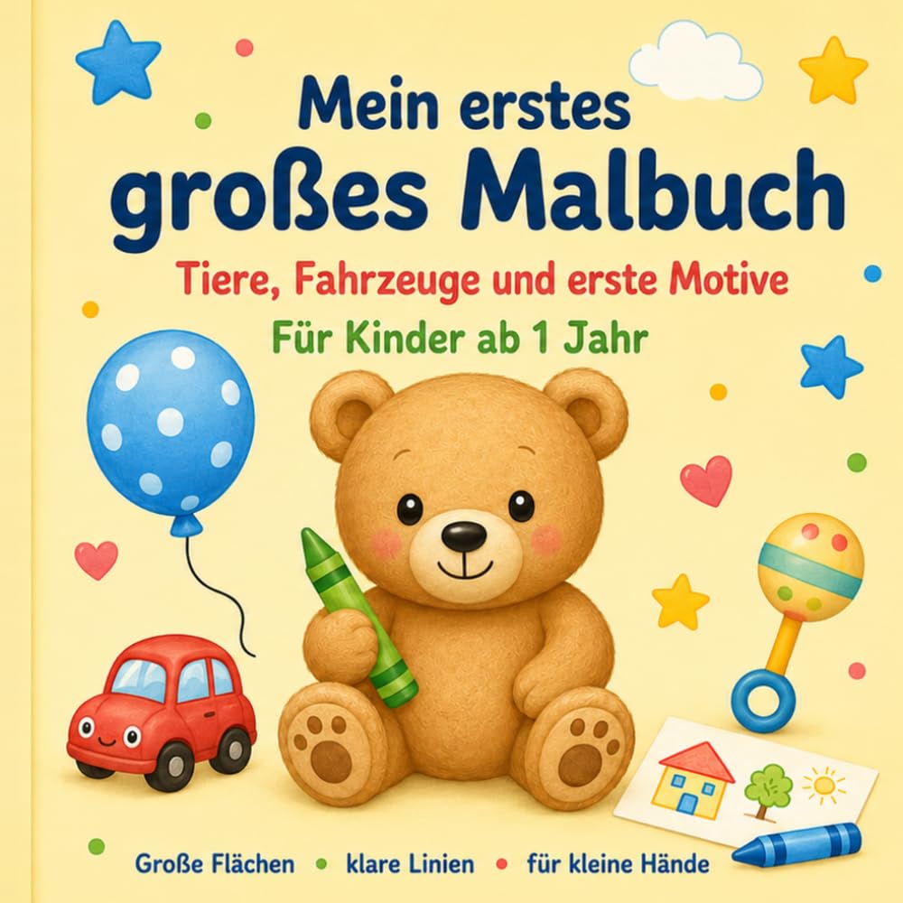 Mein erstes großes Malbuch: Tiere, Fahrzeuge und erste Motive für Kinder ab 1 Jahr