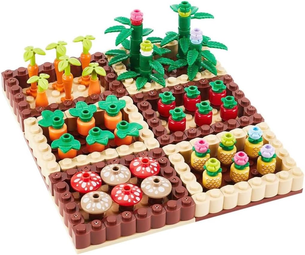 General Jim's Bright Colorful Vegetable Garden Plot Building Block Toy Playset 165 Pc 6 Section Modular Building Block Vegetable Garden Plot Set for Teens and Adults