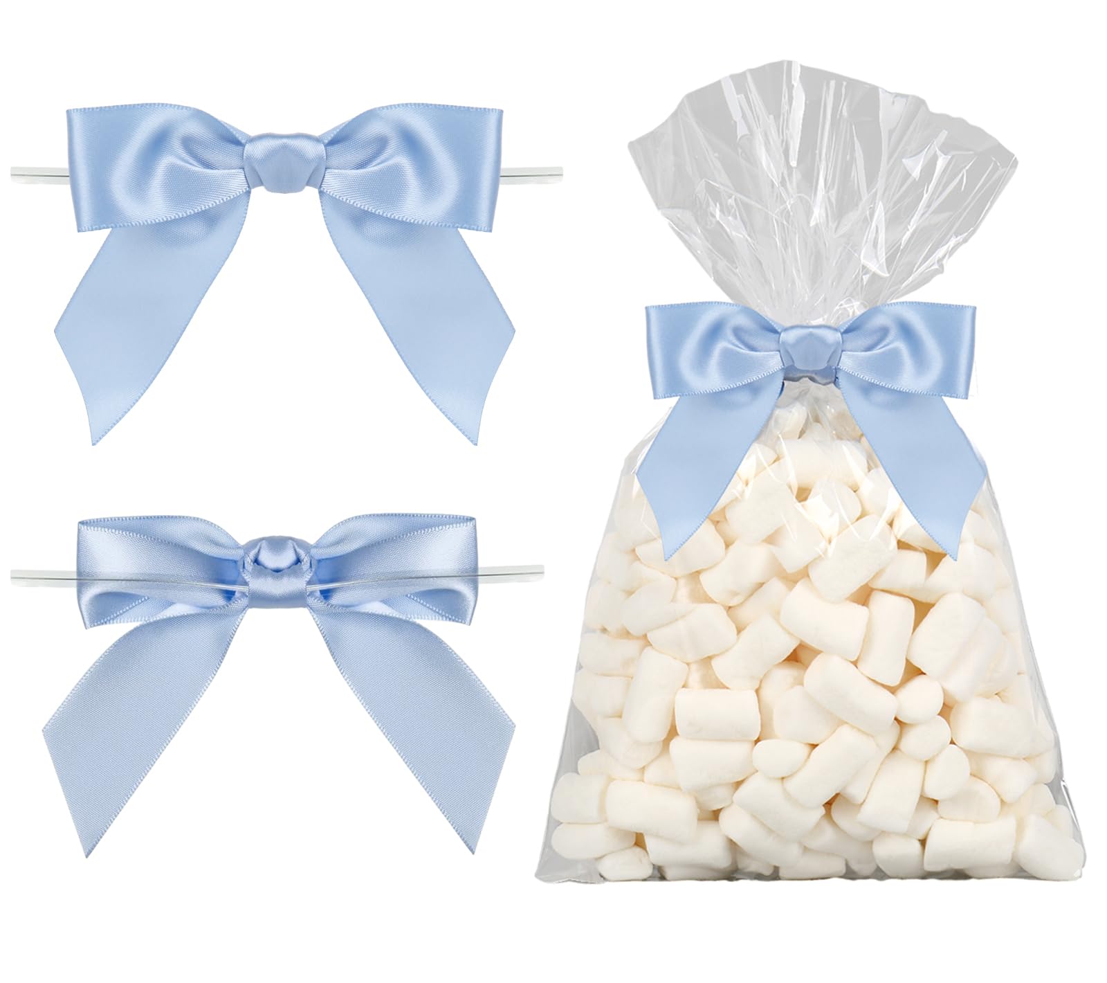 JarThenaAMCS 50Pcs Clear Cellophane Bag with Blue Bow Twist Tie Candy Treat Bags Plastic Goodie Bags for Home Party Sweet Snack Cookie Packing