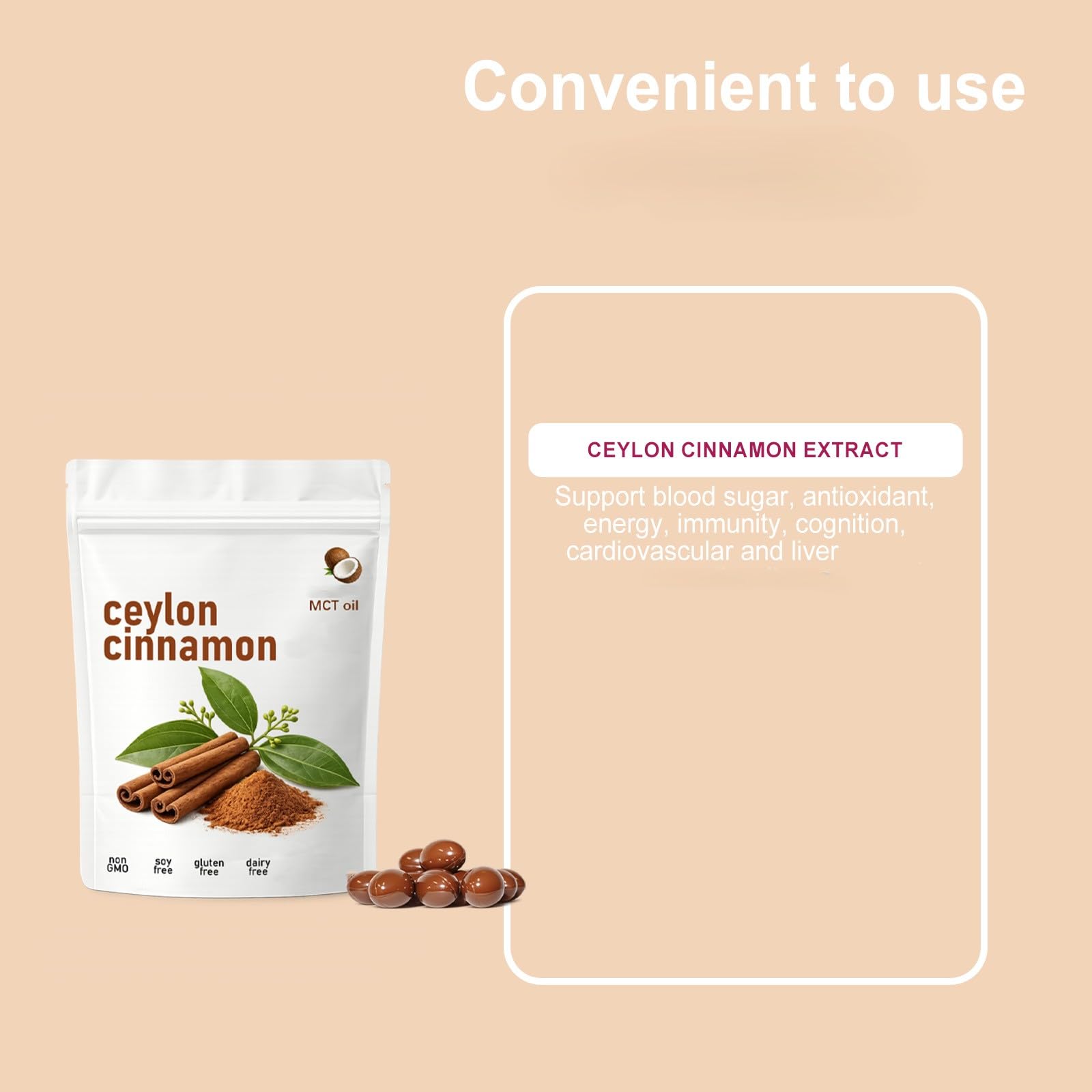 Ceylon-Zimt mit MCT-Öl – echter Ceylon-Zimt, Energie, Stoffwechselunterstützung – gentechnikfrei, glutenfrei,1Pcs