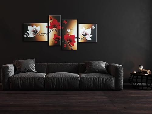 Miniatura 2 de Plena Floración Pintada A Mano en Flores Rojas de Primavera en Decoración de Pared para el Hogar de Pyradecor, Pintura Grande al Aceite sobre Obra