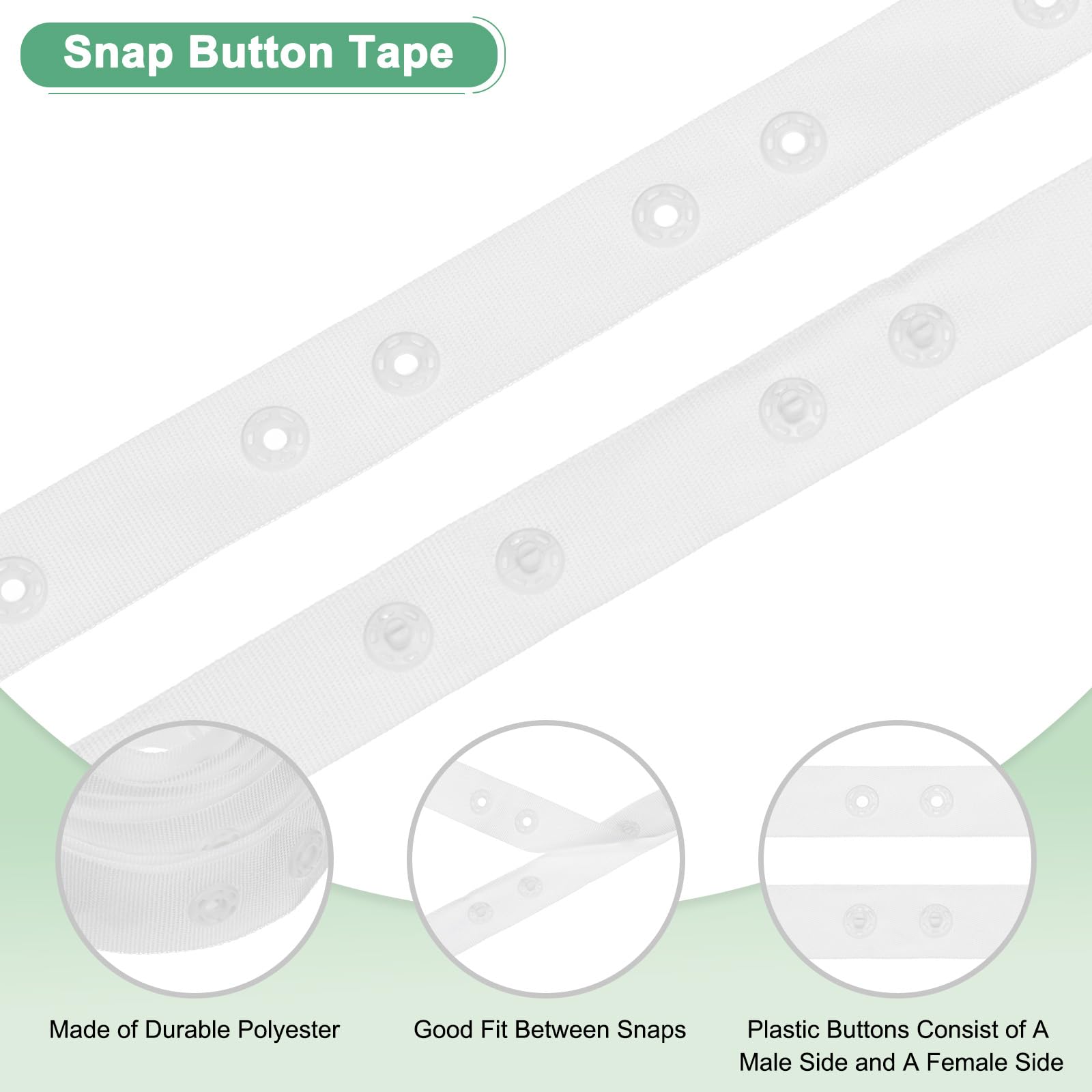 M METERXITY Plastic Snap Buttons, 5 Yards Plastic Snaps - Image 2