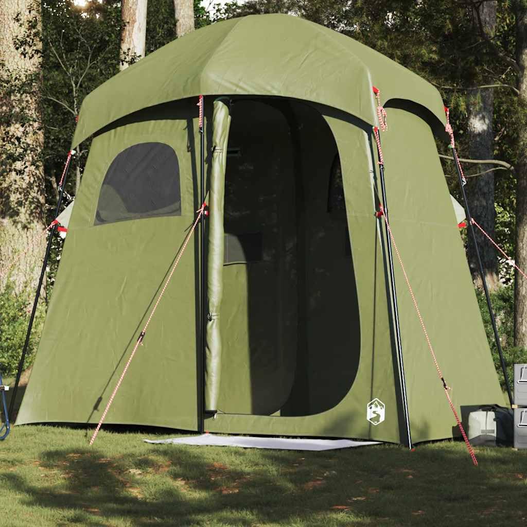 Tenda da Doccia Campeggio 2 Persone Spogliatoio 2 Cabine in Poliestere 185T con Rivestimento in PU 256x136x225cm Verde Include Borsa per Attività Outdoor