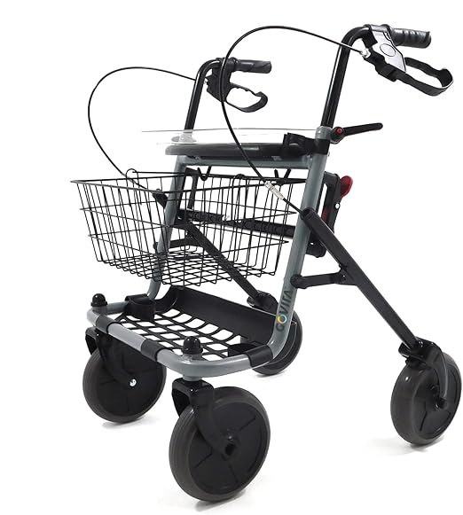 GOVITA - Deambulatore Pieghevole per Anziani con Seduta e Cestino – Rollator a 4 Ruote da Interno ed Esterno, Carrello Girello Regolabile con Freni e Portaoggetti