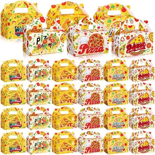 Dunzoom 24 Pcs Pizza Party Favors Gift Bags Pizza Candy Goodie Bags with Handle Decorations Paper Treat Boxes for Birthday Party Supplies Baby Shower Holiday