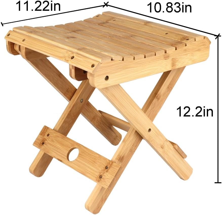 Log Color Culm Folding Square Stool Portable Lightweight Collapsible Seat Multifunctional Small Bench for Bathroom Indoor Outdoor Travel