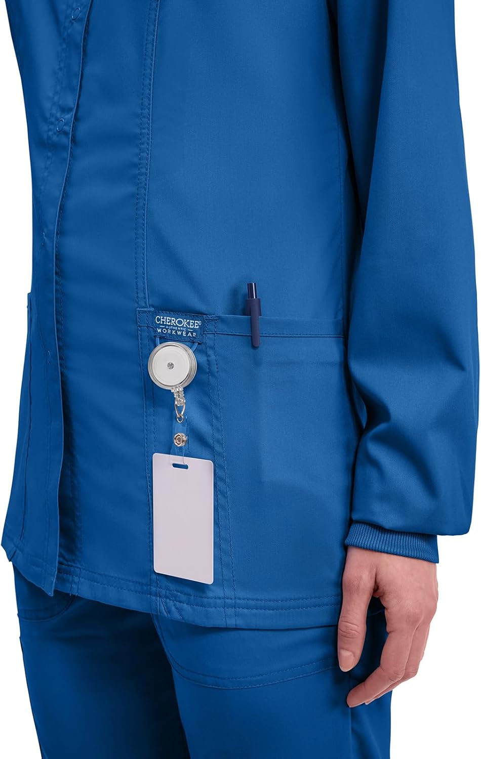 Cherokee Womens Scrub Jacket Nurse Snap Front Medical Uniform with Pockets, 2-Way Stretch, Easy Care Soft Fabric - WW310 - Image 2