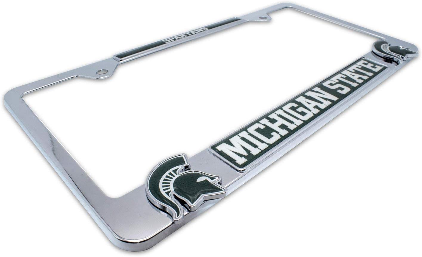 Elektroplate Officially Licensed – Michigan State University Spartans Chrome Metal License Plate Frame with 3D Logos affixed | Premium Metal Car Tag Holder | Weather-Proof Automotive Accessory