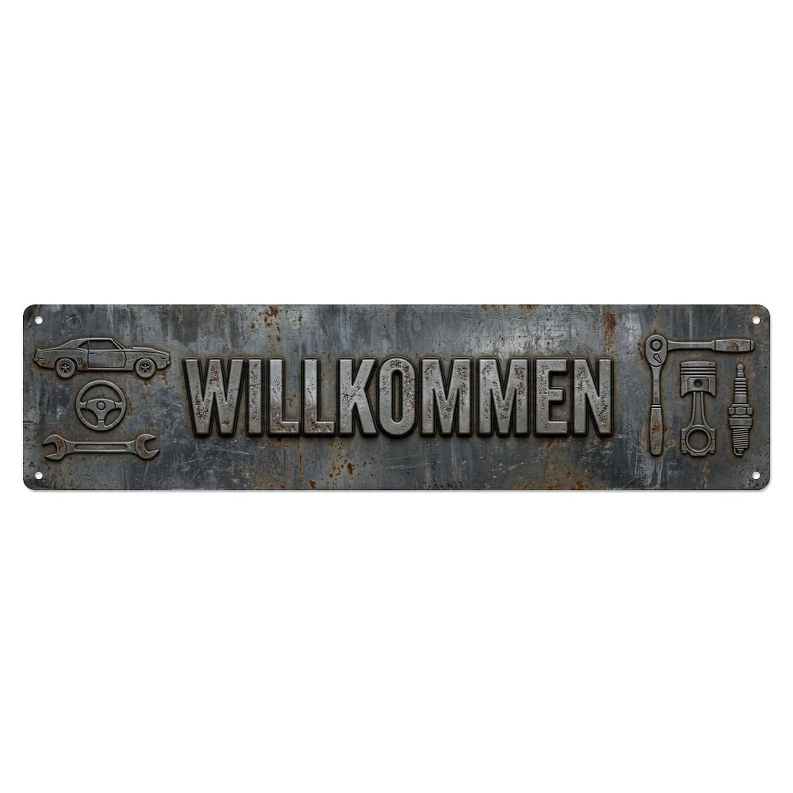 Weathered Steel Automotive Garage Welcome Metal Tin Sign