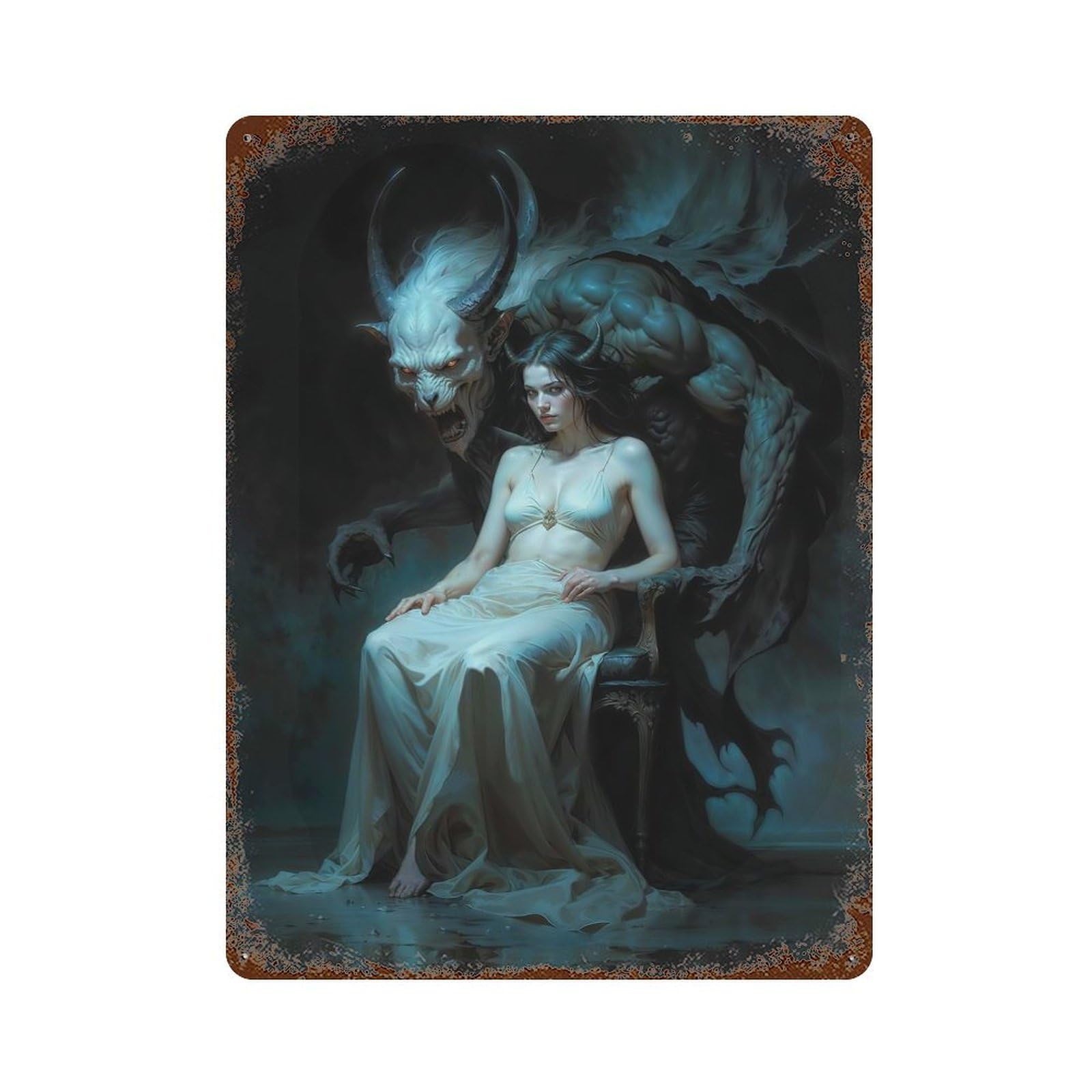 Rust Effect Lilith Demon Weathered Tin Sign 15.7"x11.8", Novelty Wall Decor for Office, Studio And Wall Decor