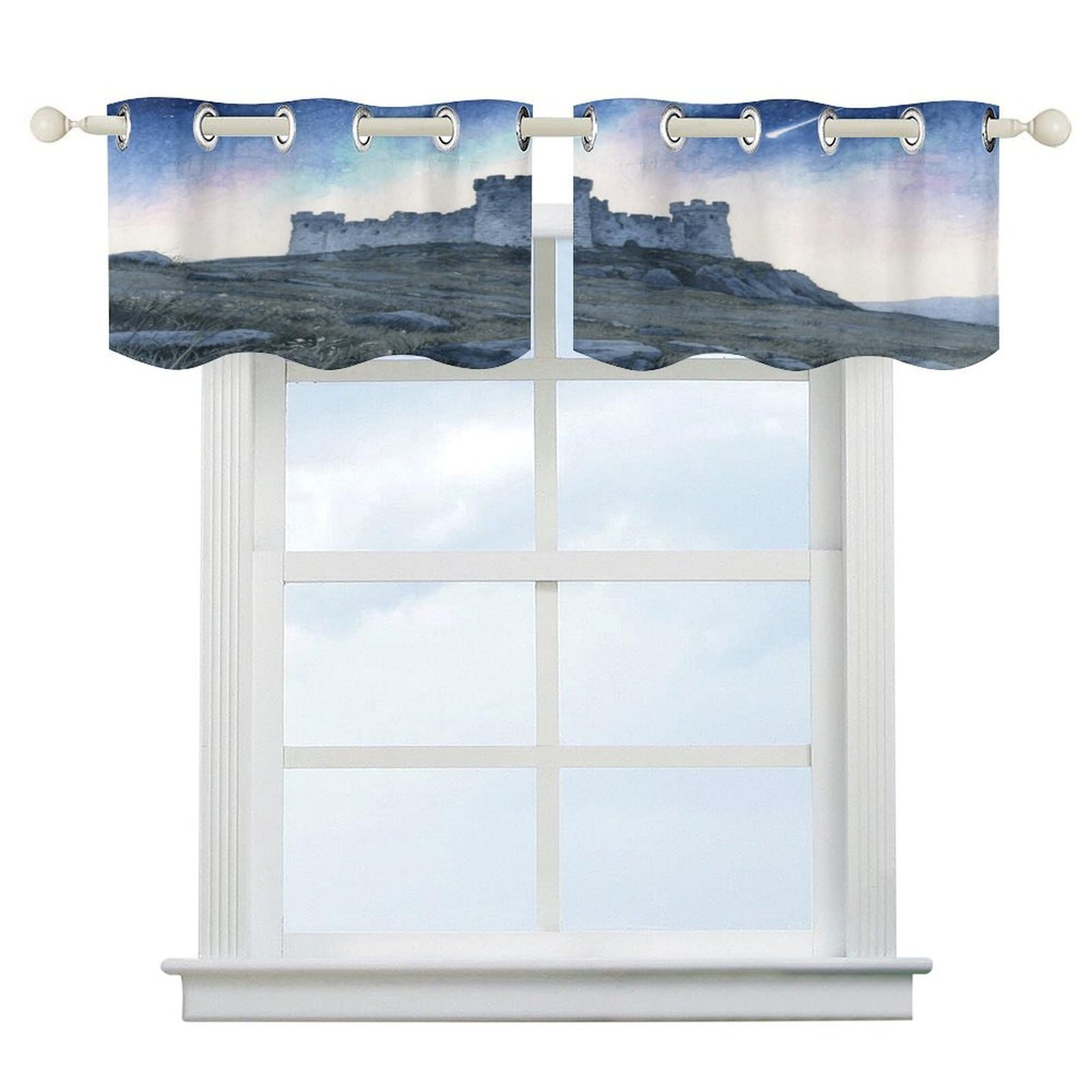 Fekiloot Style Hilltop Castle Short Curtains Valance Curtain