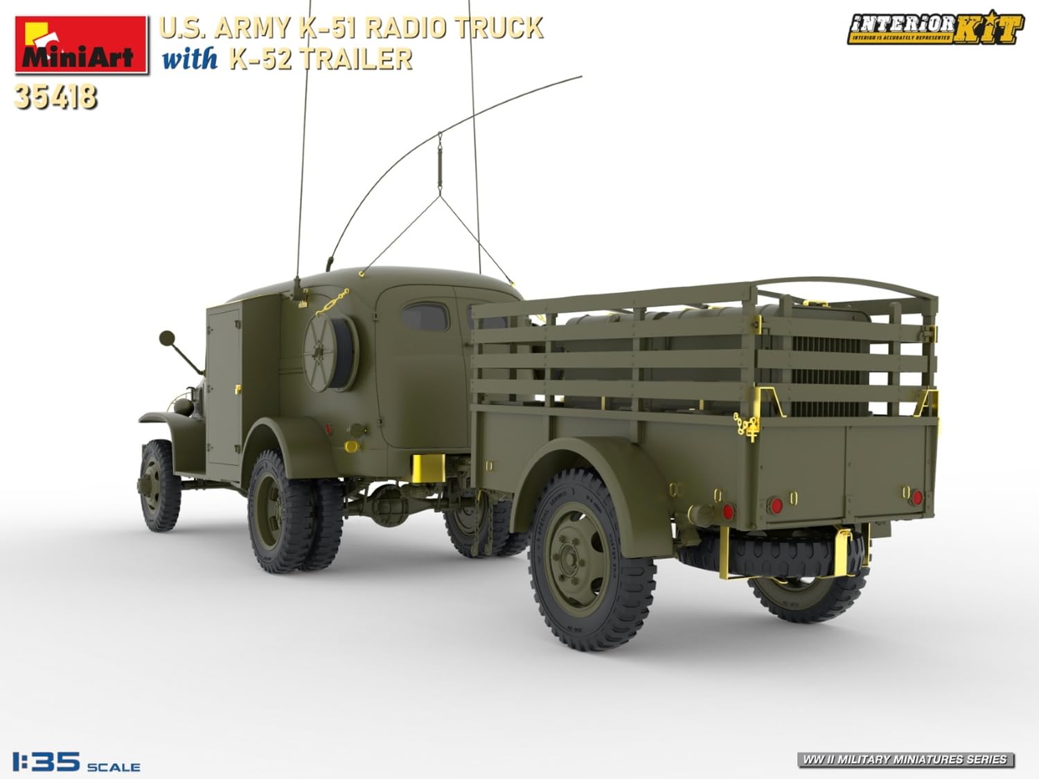 MiniArt 35418 1:35 US Funkwagen K-51 mit Anhäng. K-52 - originalgetreue Nachbildung, Modellbau, Plastik Bausatz, Basteln, Hobby, Kleben, Modellbausatz, Zusammenbauen, unlackiert