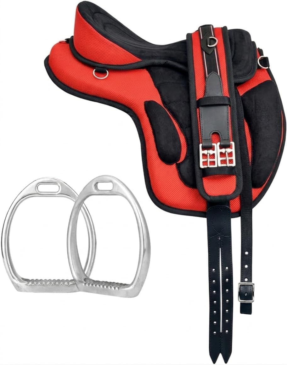 Synthetic Treeless Horse Saddle with Matching Girth | Lightweight Adjustable Freemax Saddle for Trail Riding, Training & Endurance | Soft Padded Equestrian Tack for Horses (Red, 15 Inch) โ image 1