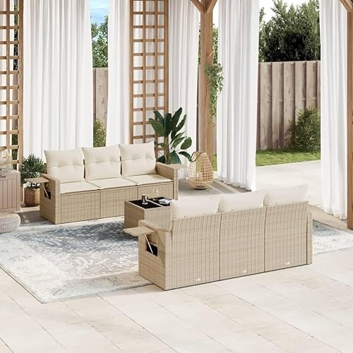 Modern Outdoor Sofa Set with Modular Design and Weather-Resistant Construction, Beige PE Rattan, Powder-Coated Steel Frame, Tempered Glass Table for