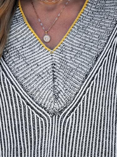 Image of CUPSHE Womens Sweaters Oversized Sweater Loose Fit Long Sleeve Sweater V Neck Striped Pullover Sweater Tops