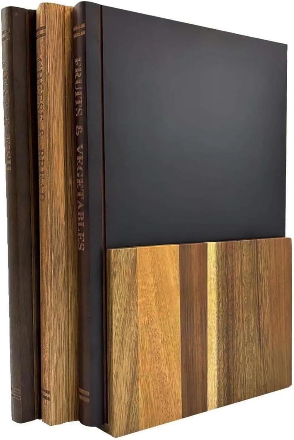 Book Cutting Board, Wooden Cutting Board Set Acacia Wood Shaped Chopping Boards Set of 4 with Stand Solid Wood Book Library Meat Fruit Veggie Cheese Bread for Kitchen Cooking