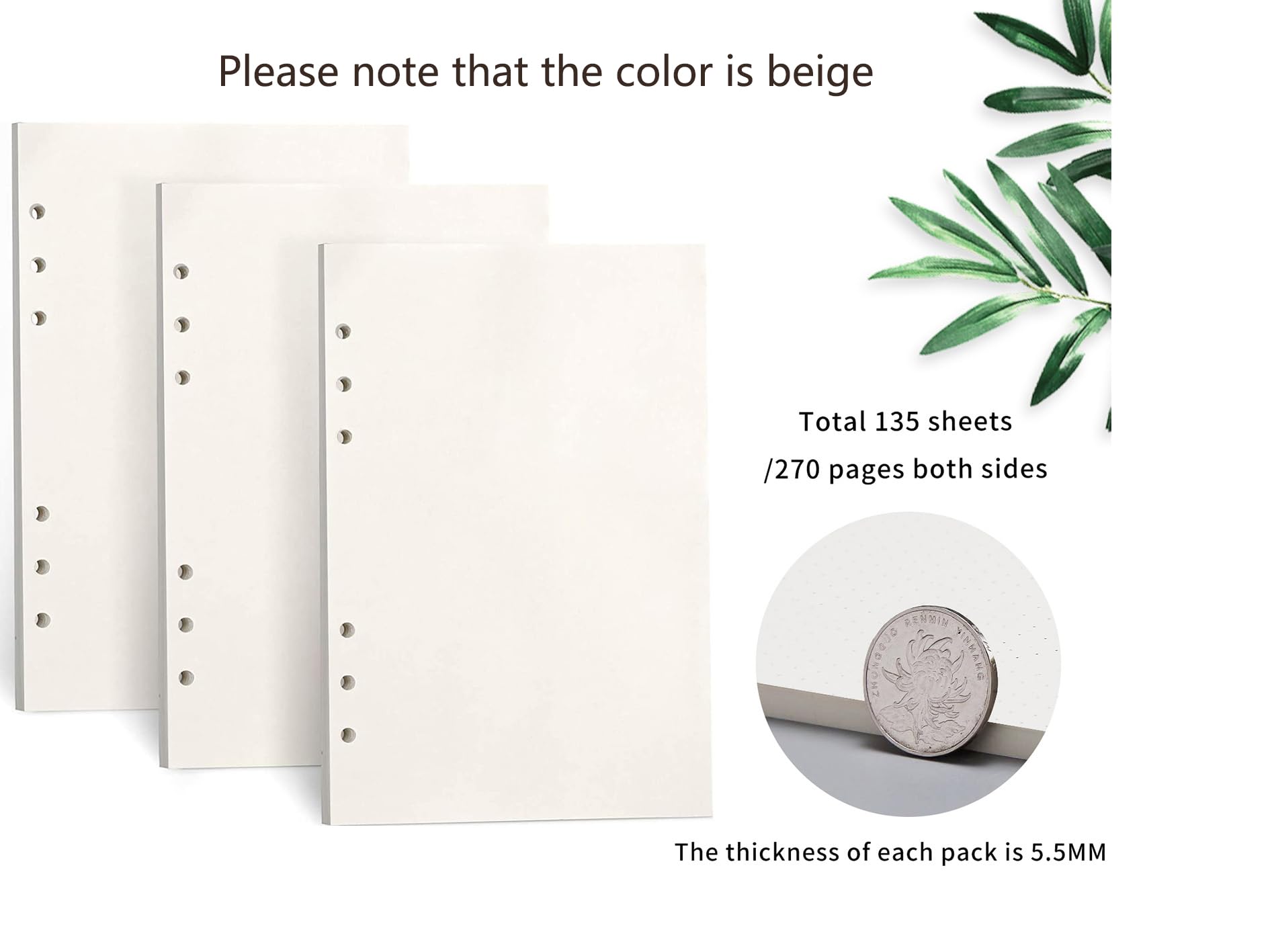 A5 Carta di Ricarica 135 Fogli 6 Fori per Bullet Taccuino Refill Paper 3 Pezzi