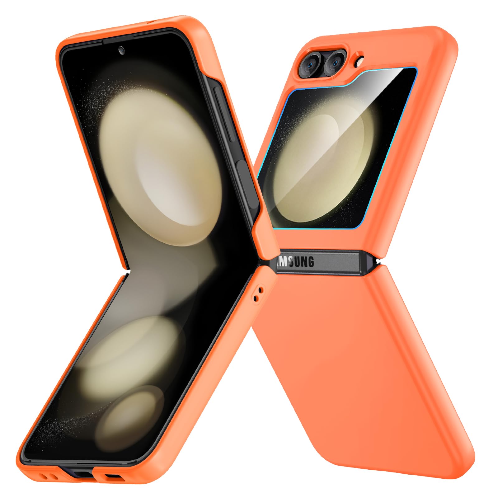 Ruky for Samsung Z Flip 5 Full Body Slim Case, Orange | Protective Cover Hard PC Ultra Anti-Scratches Shockproof Wireless Charging Phone Case for Samsung Galaxy Z Flip 5, Orange