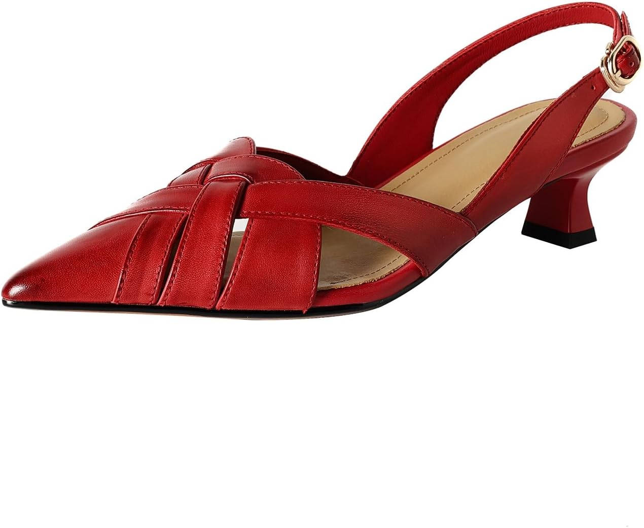 TinaCus Pointed Toe Women's Slingbacks Genuine Leather Handmade Low Heels Sandals