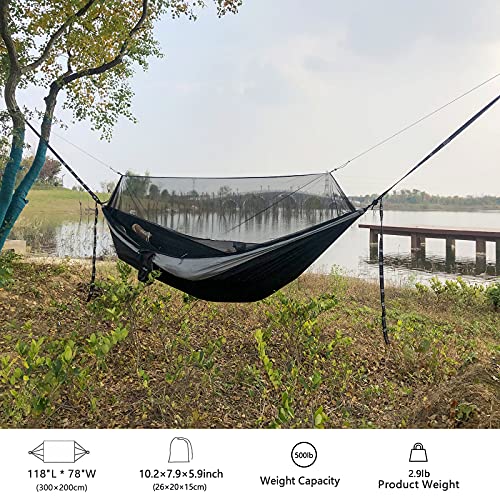 Image of Sunyear Hammock Camping with Net /Netting, Portable Camping Hammock Double Tree Hammock Outdoor Indoor Backpacking Travel & Survival, 2 Tree Straps (16+1 Loops Each, 20Ft Total)