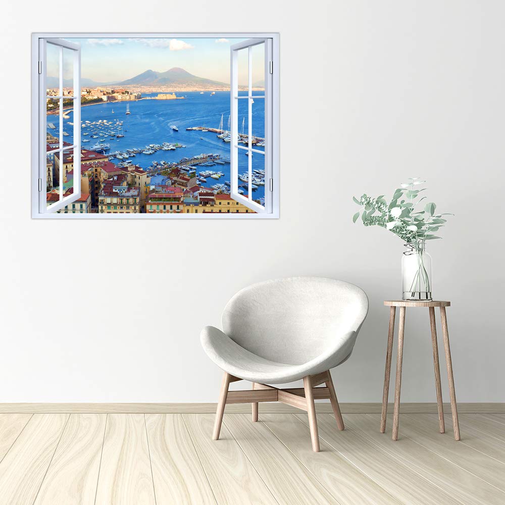 LuxHomeDecor Quadro finestra sul golfo di Napoli vesuvio 100x75 cm Stampa su Tela con Telaio in Legno Arredamento Arte Arredo Moderno